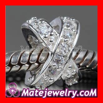 925 Sterling Silver X Tight Together Beads with Clear Stone