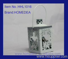 White metal lantern with butterfly HHL1016