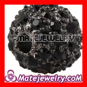10mm Shamballa Style Handmade Alloy Beads With Black Crystal Paved