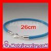 26cm european blue slippy leather bracelet with stering silver lobster clasp