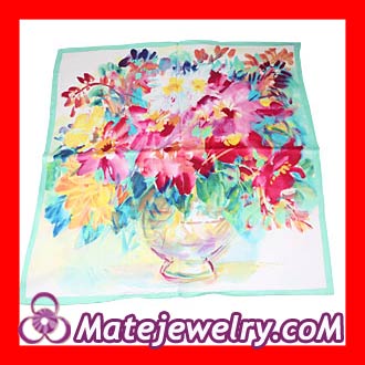 Printed Peony Pure Silk Scarves 65×65cm Medium Square Silk Scarf Shawls Wholesale