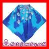Elaborately Hand Painted Blue 108×108cm Large Square Silk Scarves for Women