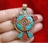 Turquoise and Red Coral Pendant