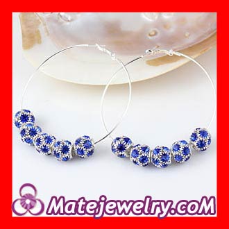 Dia 70mm Basketball Wives Hoop Earrings With Blue Crystal Ball Beads