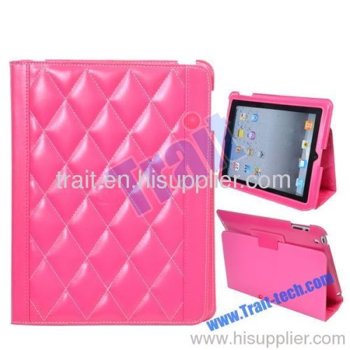 Diamond Pattern Smart Cover Stand Leather Case for iPad 2(Hot Pink)