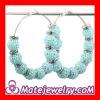 70mm Basketball Wives Cyan Rhinestone Crystal Ball Hoop Earrings Wholesale