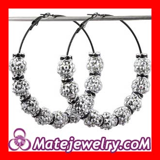 70mm Basketball Wives Silver Rhinestone Crystal Ball Hoop Earrings Wholesale
