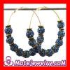 70mm Basketball Wives Navy Blue Rhinestone Crystal Ball Hoop Earrings Wholesale