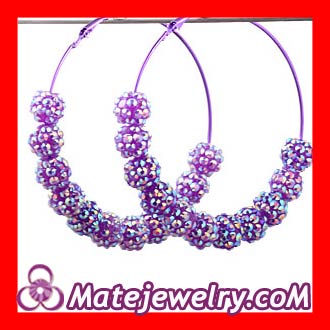 Basketball Wives Purple Rhinestone Crystal Ball Hoop Earrings Wholesale