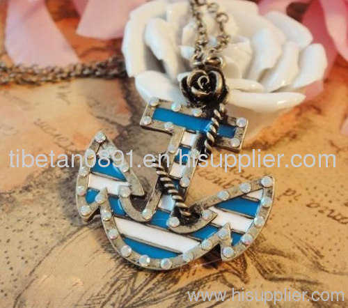 Navy Blue Anchor Necklace Pendant