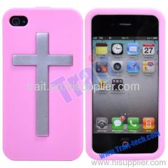 Cross Style Soft Silicon Case for iPhone 4/ iPhone 4S Wholesale (Pink)