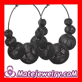 70mm Black Basketball Wives Mesh Ball Hoop Earrings Wholesale