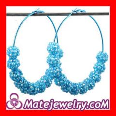 70mm Basketball Wives Blue Rhinestone Crystal Ball Hoop Earrings Wholesale