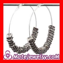70mm Basketball Wives Black Crystal Square Poparazzi Hoop Earrings Wholesale