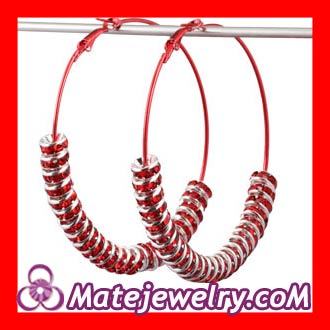 70mm Basketball Wives Red Crystal Poparazzi Hoop Earrings Wholesale