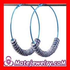 70mm Basketball Wives Blue Crystal Spacer Poparazzi Hoop Earrings Wholesale