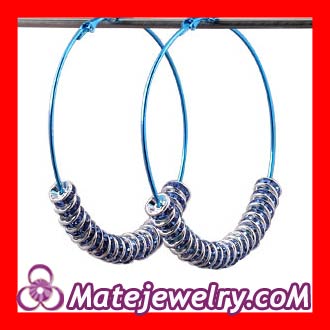 70mm Basketball Wives Blue Crystal Spacer Poparazzi Hoop Earrings Wholesale