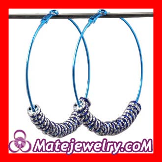 70mm Basketball Wives Navy Blue Crystal Spacer Poparazzi Hoop Earrings Wholesale