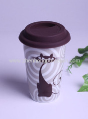 porcelain double wall mug with silicone lid