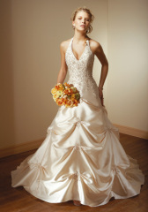 Halter V-neck Satin Beaded Wedding Dress