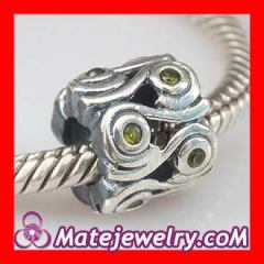 european Style Ocean Wave Greeen CZ Stone Charm Beads