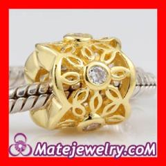 925 Sterling Silver Golden Radiance charm Beads with clear stones