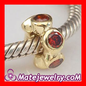 European Gold Plated 925 Silver Spacer Beads with Orange Crystal