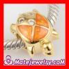 European Gold Plated Enamel Tortoise Silver Beads with CZ Stone European Compatible