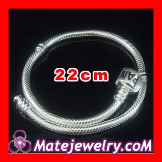 European 22cm 925 Silver Bead Bracelet with Stamped Clip