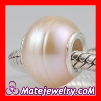 11-13mm Helix Irregular Nature Pink Freshwater Pearl european style Beads 925 Stamped Silver Core