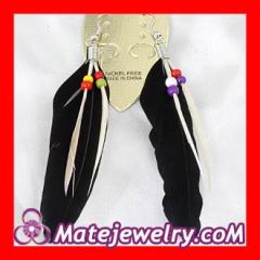 Black Tibetan Jaderic Indianstyles Feather Earrings With Beads Wholesale