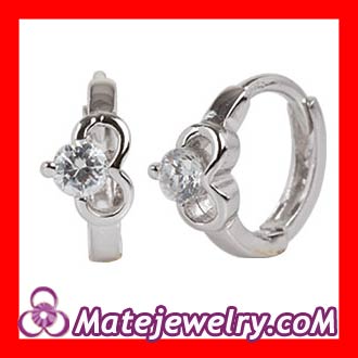 Sterling Silver Heart CZ Huggie Hoop Earrings
