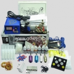 Tattoo Kit 2 Gun Machine With Power Supply Grips Back Stem Tube Ink Cups Needles