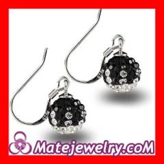8mm Black-White Czech Crystal Ball Sterling Silver Hook Earrings Wholesale