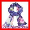 Painting flowers Silk Scarves 170×50cm Long Oblong Purple Silk Scarves Wholesale