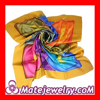 Yellow Floral Large Square Silk Scarves for Women 105×105cm Hand Painted Silk Scarf