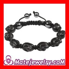 Black Turquoise Skull Head Ladies String Bracelets with Hemitite