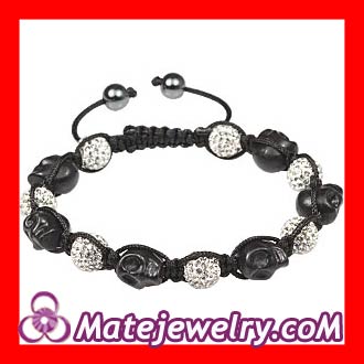Black Chan Luu Skull Head Inspired Mens String Bracelets with Pave Czech Crystal and Hemitite