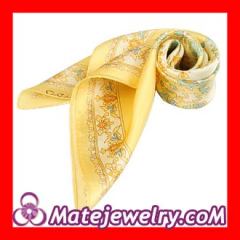 Yellow Printed Floral Silk Scarf 50X50cm Small Square Satin Pure Silk Scarves Wholesale