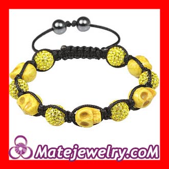 Yellow Skull Head Inspired String Bracelets with Pave Czech Crystal and Hemitite
