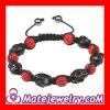 Black Skull Head Inspired Shamballa Mens String Bracelets with Pave Czech Crystal and Hemitite