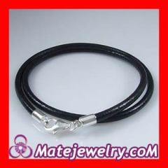 44cm Slippy Black european Leather Necklace with Sterling Lobster Clasp