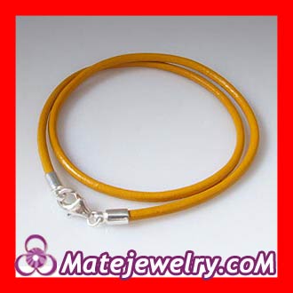 40cm Double Slippy Yellow Leather Bracelet with Sterling Lobster Clasp