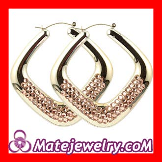 60×60mm Gold Basketball Wives Crystal Bamboo Hoop Earrings Wholesale