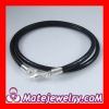 40cm Double Slippy Black Leather Bracelet with Sterling Lobster Clasp