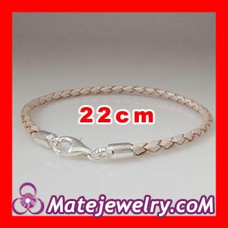 22cm Champagne Braided Leather Bracelet with Sterling Lobster Clasp