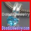 Blue CZ stone european chamilia silver dangle heart charms wholesale