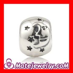 european Antique Sterling Silver moon and star charm Beads