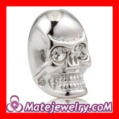 8×14mm Rhodium plated Sterling Silver Skull Head Bead with Clear Crystal stone