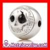 10×11mm Rhodium plated Sterling Silver Skull Head Ball Bead with Black Crystal stone